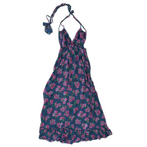 Tiare Hawaii Tropical Maxi Dress Women's O/S Blue Gray Floral Beach Boho